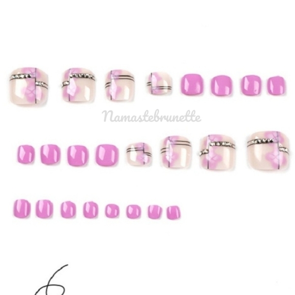 2/$16 Pink Floral Rhinestone Press on Toenails - Picture 5 of 17